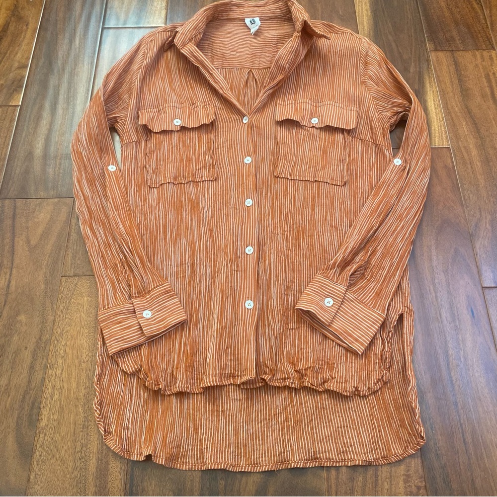 Flawless Women’s Orange/White Striped Button Down Shirt Size Medium